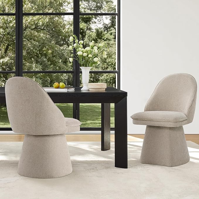 Swivel Dining Chairs Modern Desk Chair Upholstered Linen Fabric Side Chair for Kitchen Dining Room Bedroom,Khaki,1 Box
