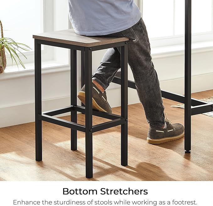 VASAGLE Bar Stools, Set of 2 Bar Chairs, Kitchen Breakfast Bar Stools with Footrest, Industrial in Living Room, Party Room, Greige and Black ULBC065B02