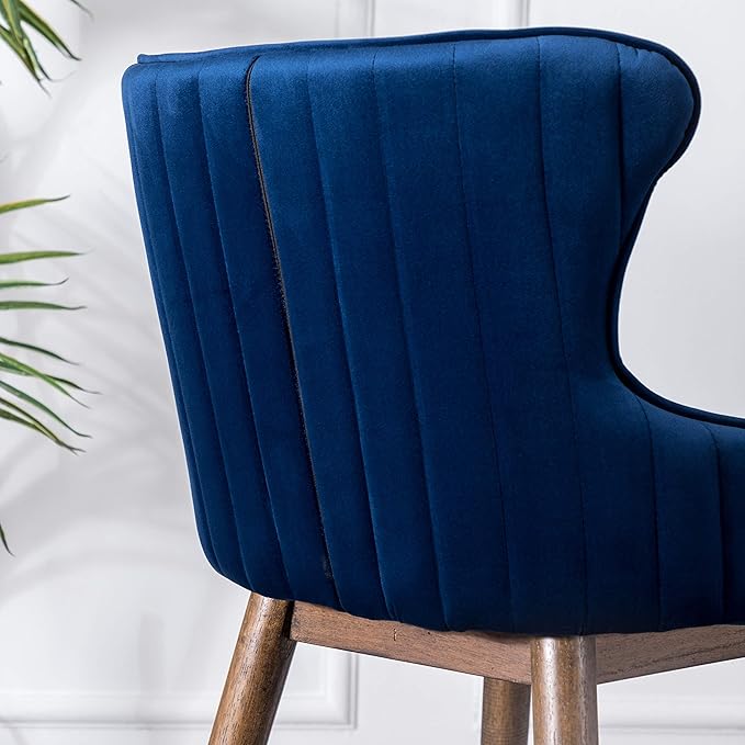 Roundhill Furniture Leland Fabric Upholstered Wingback Bar Stools, Set of 2, Blue