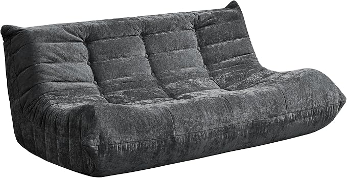 Hobestluk Bean Bag Chairs for Adults Giant Bean Bag Chair Memory Foam BeanBag Chair Bean Bag Sofa with Filler Faux Fur Fireside Beanbags Lazy Sofa for Living Room Bedroom (Darkgrey Chenille, 3-Seater)