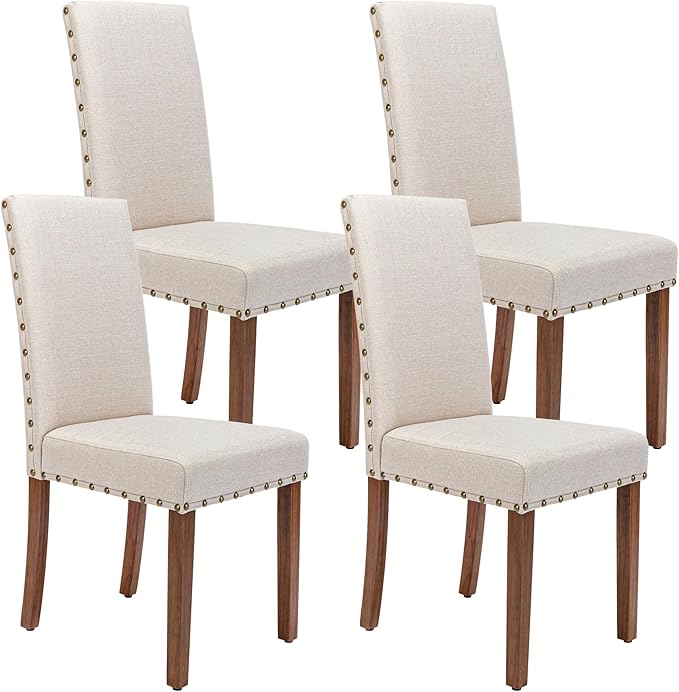 Parsons Kitchen Dining Chair Set Room Modern Upholstered Stylish Fabric High Back with Bronze Nailhead Trim