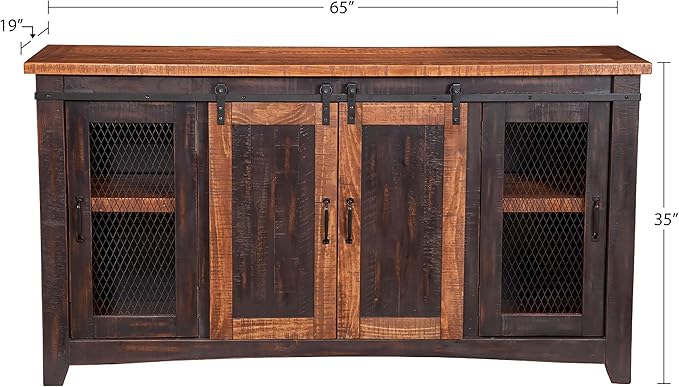 Martin Svensson Home Santa Fe Solid Wood TV Stand, 65", Antique Black and Aged Distressed Pine