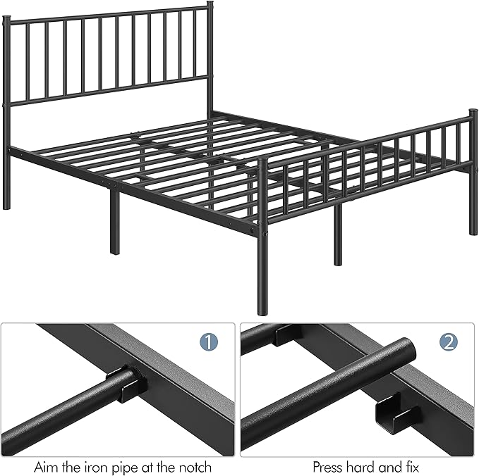 Yaheetech 14 Inch Queen Size Bed Frame Metal Platform Bed with Spindle Headboard Footboard/Mattress Foundation/No Box Spring Needed/Underbed Storage Space/Steel Slat Support/Easy Set up, Black