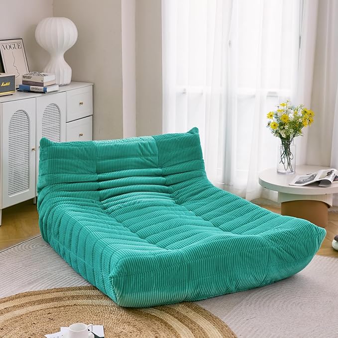 N&V Fireside Lounge Chaise Chair, Mid Century Armless Floor Lounger Sofa, Soft Premium Corduroy Floor Lounge Chair, Foam Sofa Accent Lounger for Living Room Bedroom and Office, Jade