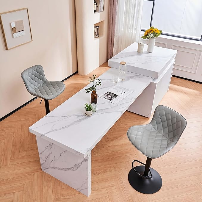 YOUNUOKE Bar Stools Set of 2 Faux Leather Barstools with Back Modern Swivel Counter Height Stools Adjustable Tall Bar Chairs for Kitchen Islands, Lattice Grey