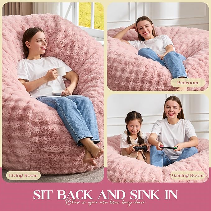 Hobestluk Bean Bag Chairs 4ft Beanbag Chair with Filler Adult Bean Bags with Fluffy & Machine Washable Cover, Giant Bean Bag Chairs for Adults (Pink, 4FT-44" x 44" x 24")