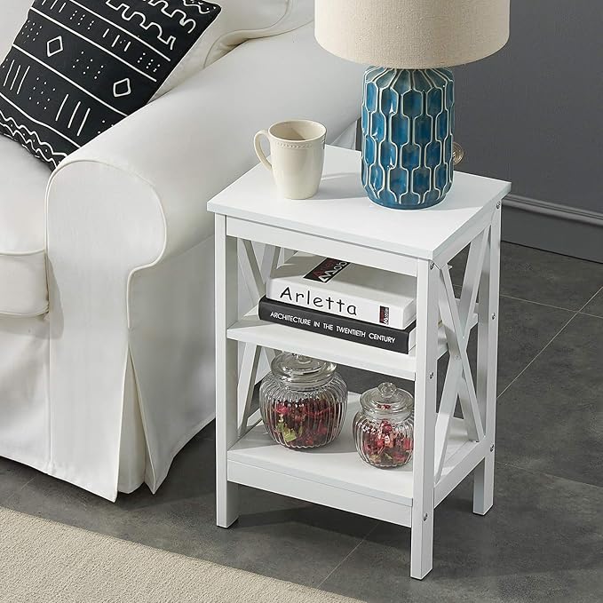 VECELO Modern Nightstands X-Design Side End Table Night Stand with Storage Shelf for Bedroom,Living Room,Set of 2 (White A2)