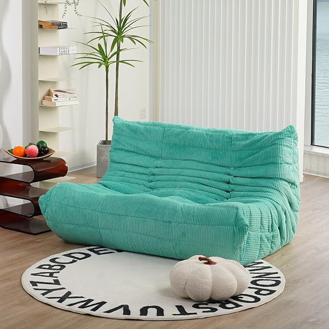 N&V Fireside Loveseat, Mid Century Armless Twin Size Floor Sofa, Soft Premium Corduroy Floor Lounge Chair, Foam Sofa Accent Chair for Living Room Bedroom and Office, Jade