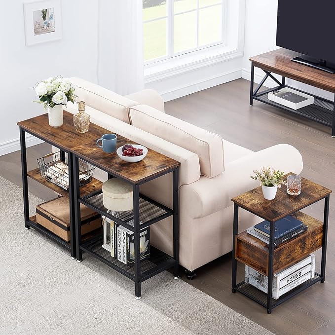 VECELO Tall End Side Table,30" Height Nightstand with 3-Tier Storage Shelf for Living Room Bedroom Office Hallway Study