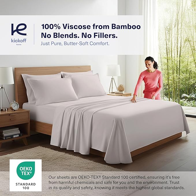 Kickoff Viscose Bamboo Sheets Twin XL Size 3-pc 100% Organic Bamboo Viscose Bed Cooling Sheets Twin XL Size Set Cool Bedding for hot Sleepers Sheet, Flat, Fitted, Pillowcase (Dove Grey, TXL)