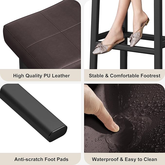 GarveeHome Counter Height Bar Stools Set of 2, 24 Inch Brown Barstools for Kitchen Island Counter, Upholstered Padded Saddle Chairs with Curved Cushion, Easy Assembly