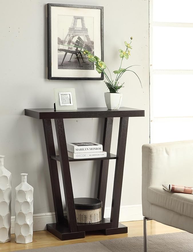 Convenience Concepts Newport V Console Table 31.5" - Modern Sofa Table with Storage Shelves, Narrow Entryway Hall Table for Living Room, Espresso