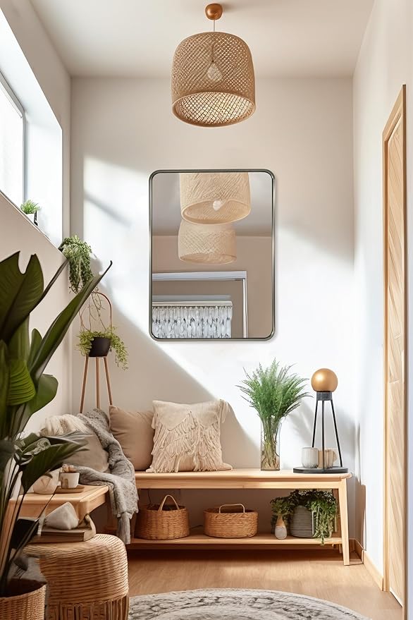 ANDY STAR Chrome Bathroom Mirror, 22x30’’ Rounded Rectangle Polished Nickel Mirror for Vanity, SUS304-Anti-Rust, Wall-Mounted Vertical/Horizontal 1’’ Deep