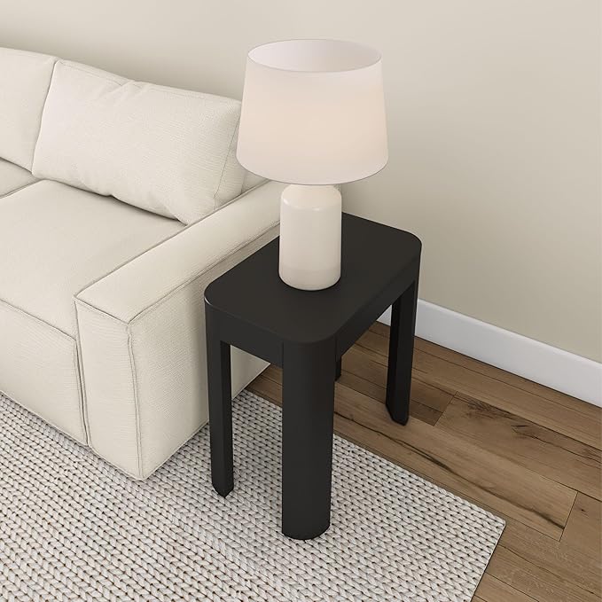 Plank+Beam Modern Rounded Rectangular Side Table, Solid Wood End Table for Living Room, 25in, Black