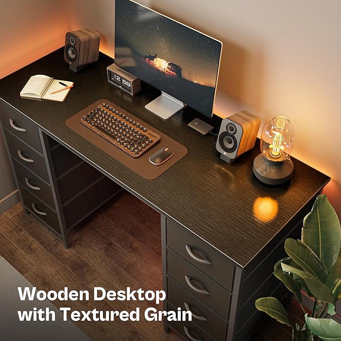 Huuger 47 Inch Computer Desk with 8 Fabric Drawers, Office Desk Work Desk for Home Office, Study, Gaming Desk with Drawers, Large Storage, Black