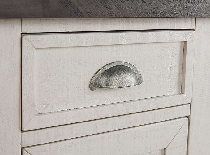 Martin Svensson Home Monterey Chairside Table - White with Grey Top - Coastal Multi-Use Table with Built-in Outlets and Drawers for Bedroom or Living Room