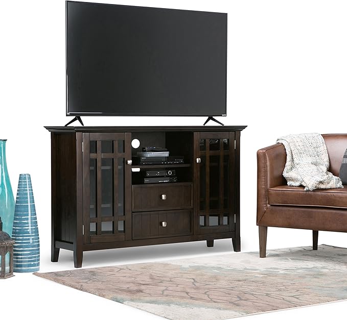 SIMPLIHOME Bedford SOLID WOOD 53 Inch Wide Transitional TV Media Stand in Dark Tobacco Brown for TVs up to 60 Inches, For the Living Room and Entertainment Center