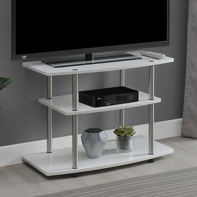 Convenience Concepts Designs2Go No Tools 3-Tier Stand Entertainment Center 37 Inches, Modern TV Console with Shelves for Living Room, 31.5", White