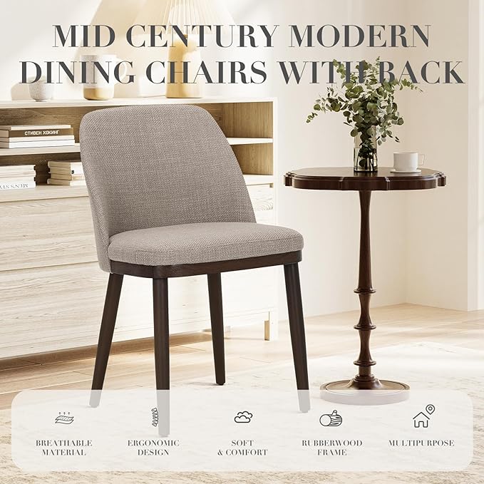COLAMY Upholstered Dining Chairs Set of 4, Modern Kitchen Chairs with Back, Fabric Side Dining Room Chairs with Wood Legs for Kitchen Dining Room Restaurant, Camel