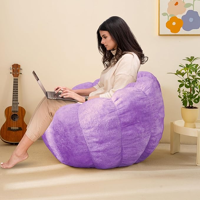 Pumpkin Bean Bag Sofa Chair, Bean Bag Chair with Filler for Teens, Kids, Toddler, Comfy and Lazy Sofa for Dorm, Apartment, Living Room and Bedroom, Violet