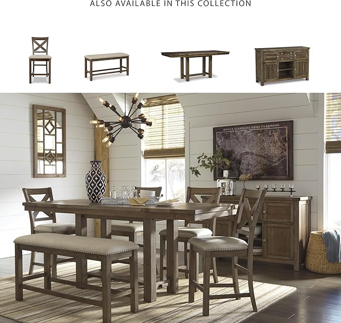 Signature Design by Ashley Moriville Rustic Farmhouse 36" Counter Height Dining Extension Table, Brown