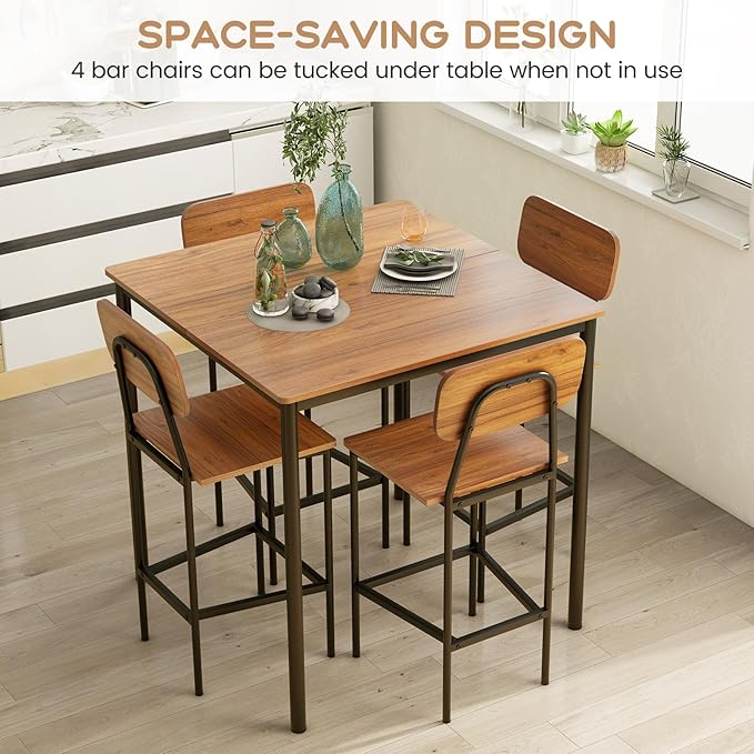Tangkula Bar Height Table and Chairs, Counter-Height Dining Table Set, Pub Table and Chairs Set of 4, Space-Saving Dinette Set for Breakfast Nook