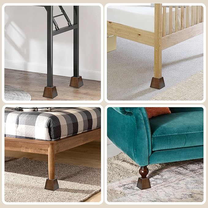 Sopicoz Wooden Furniture Risers Tapered Bed Risers (Brown 4pcs, 3 inch Pyramid)