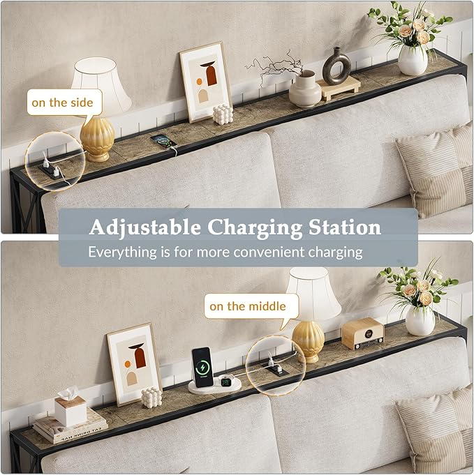 70" Sofa Tables Narrow Long, Behind Couch Table with Oulets & USB Ports, Industrial Long Skinny Stand for Entryway,Hallway, Living Room, Bedroom 7.9" D x 70" W x 24.8" H