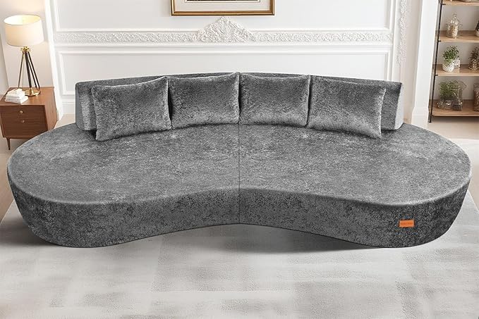 Homguava 104'' Modular Sectional Sofa,Curved Modern Sofa with Memory Foam,Deep Seat Cloud Couch with 4 Pillows,Upholstered Oversized Couches for Living Room Apartment Office,No Assembly Required,Grey