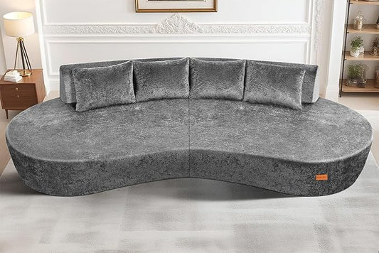 Homguava 104'' Modular Sectional Sofa,Curved Modern Sofa with Memory Foam,Deep Seat Cloud Couch with 4 Pillows,Upholstered Oversized Couches for Living Room Apartment Office,No Assembly Required,Grey