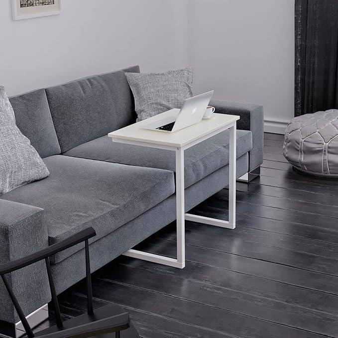 Sofa C Side End Table Wood Accent Couch Coffee Tray Snack Notebook Laptop Holder Over Bed Stand Reading Desk White Color 22x14x27 Inch Space Saving for Living Room Bedroom