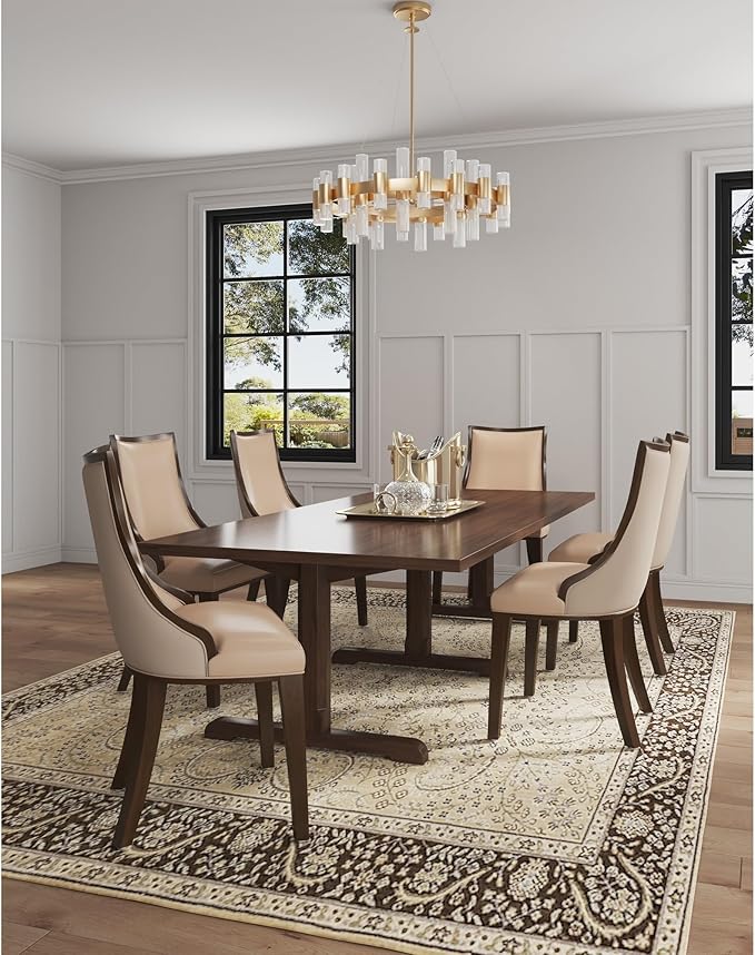 Manhattan Comfort Grand Avenue Faux Leather Dining Chairs, Parsons Accent Furniture with Padded Wingback Seat and Solid Beech Wood Frame, Set of 2, Tan
