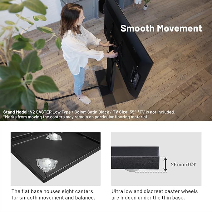 WALL V2 Caster High Type | Minimalist Rolling TV Stand for 32–60 Inch | Satin Black | Portable, Space Saving, Height Adjustable, No Drill | for Living Room and Bedroom | Japanese Design & Engineering
