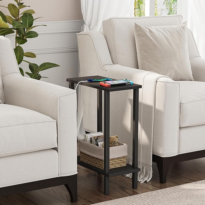 TUTOTAK Small Side Table, Narrow End Table, Set of 2, Skinny Sofa Table, Slim Nightstand, Couch Table, Living Room, Bed Room, Black TB01BK0622