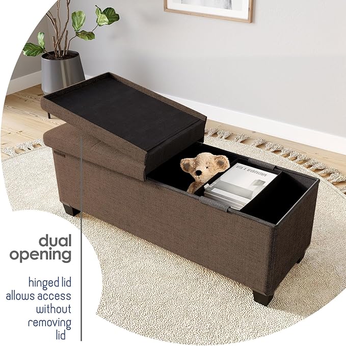 STORAGEBUD Storage Ottoman Bench with Bins, 43-in Storage Bench for Bedroom End of Bed, Folding Foot Rest Ottoman for Living Room Max 660lbs, Fabric Ottomans, Brown