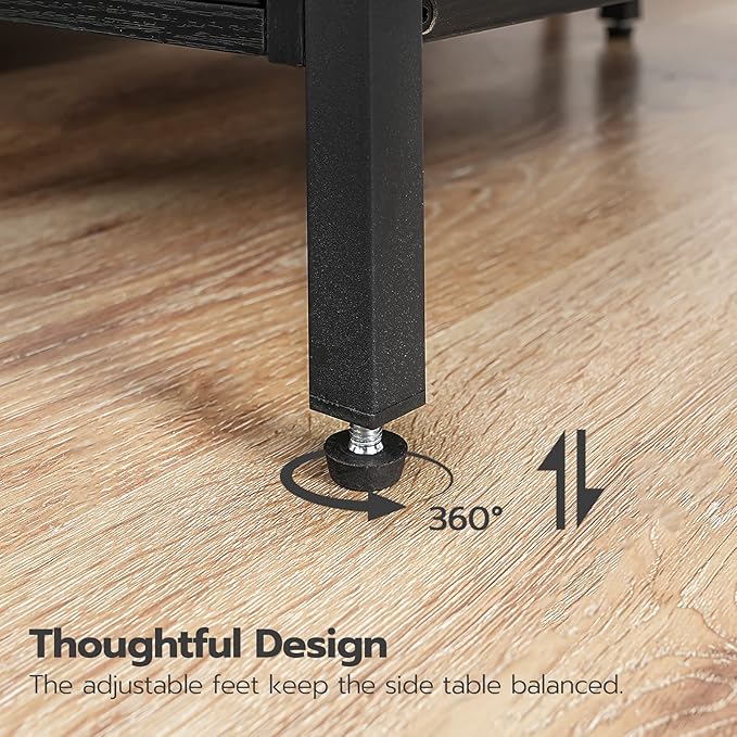 HOOBRO Set of 2 End Tables with Charging Station, Narrow Side Table with Drawers & USB Ports & Power Outlets, Nightstand for Small Spaces, Living Room, Stable and Sturdy, Black BK541BZP201