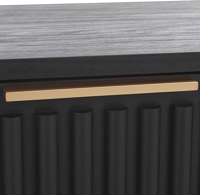 SAFAVIEH Lylia TV Stand for up to 55" Flatscreen – Black with Black Legs & Gold Handle, 1 Sliding Door, 1 Open Shelf, Entertainment Media Console (MED9617B)