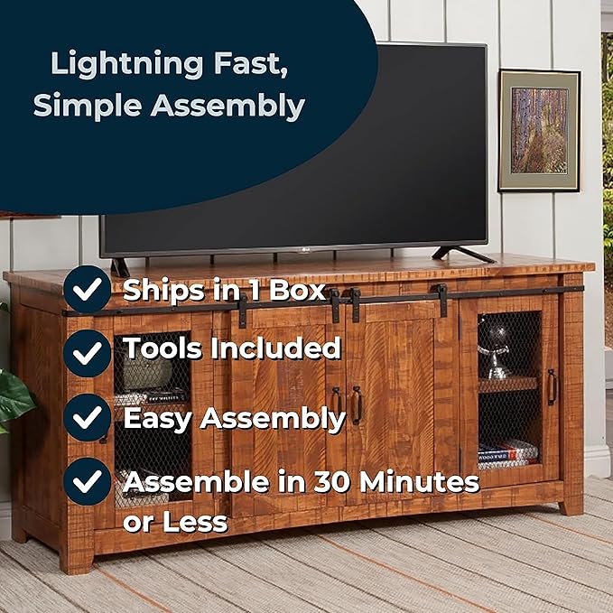 Martin Svensson Home Omaha Solid Wood TV Stand, 65", Honey Tobacco