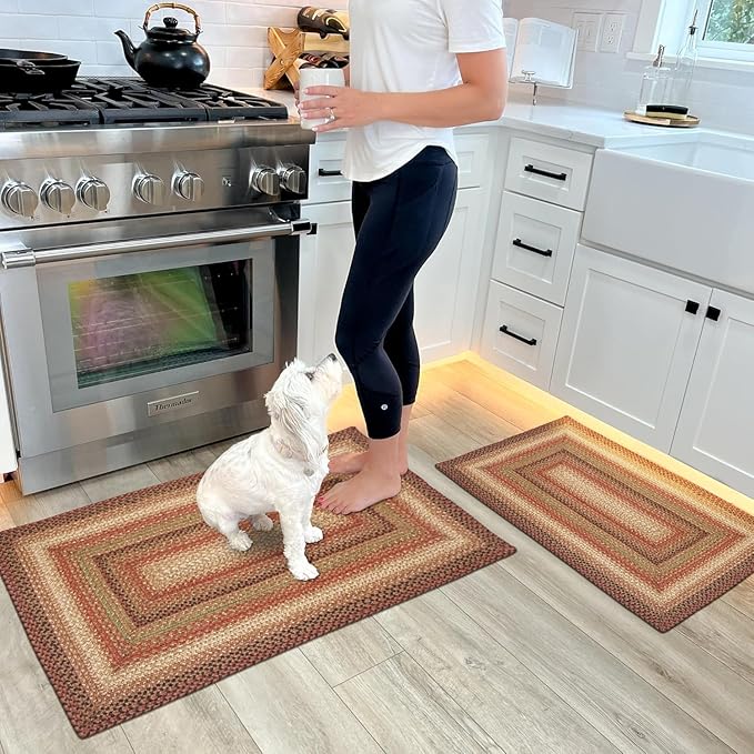 Homespice Gingerbread Premium Jute Braided Rug, 2x6' Rectangular Hall Runner Brown, Red, Reversible, Natural Jute Yarn Rustic, Country, Primitive, Farmhouse Style - 30 Day Risk Free Purchase