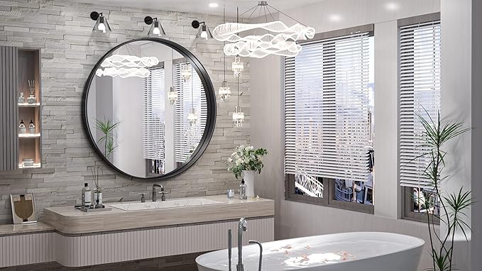TokeShimi Black Round Mirror 36 Inchs Wall Mounted Black Circle Bathroom Mirror with Non-Rusting Aluminum Alloy Brushed Matte Metal Frame for Modern Minimalist Farmhouse Home Decor