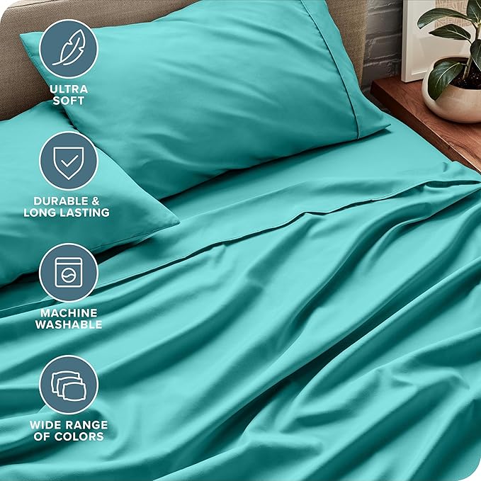 Bare Home Twin XL Sheet Set - College Dorm Size - Luxury 1800 Ultra-Soft Microfiber Twin Extra Long Bed Sheets - Deep Pockets - Easy Fit - Extra Soft - 3 Piece Set - Bed Sheets (Twin XL, Turquoise)