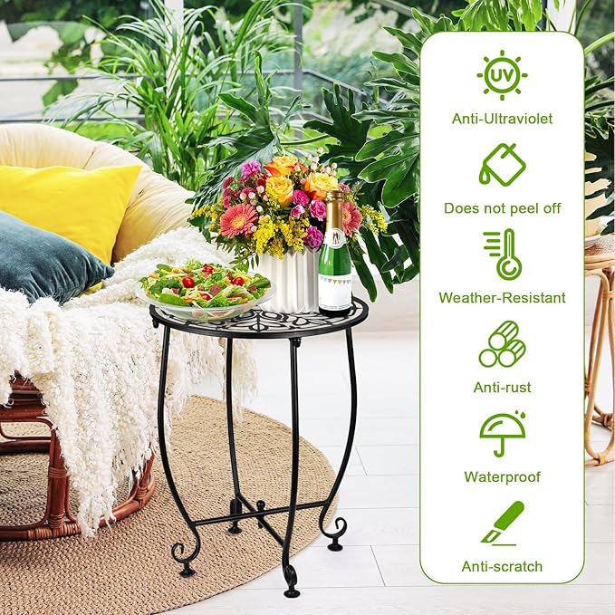 2 Pack Outdoor Side Table for Small Spaces, 14 Inch Patio Side Table,Plant Stand,Round Metal End Table Anti-Rust Waterproof Accent Table for Patio,Yard Porch Balcony Garden