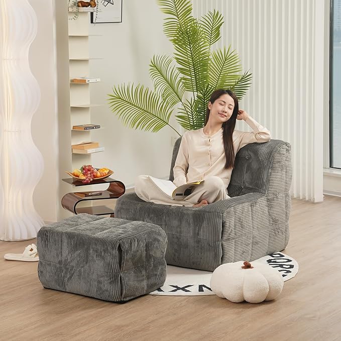 N&V CUBICUS Armless Floor Sofa, All New Hybrid Foam Design, with Matching Ottoman (CUBICUS, Jade)