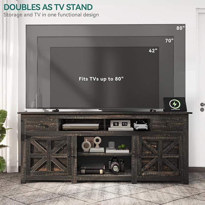 YITAHOME TV Stand for 75/80 Inch TV, Entertainment Center, TV Cabinet with Drawers and Power Outlet, Dark Rustic Oak TV Console for Living Room Furniture (70 Inch Lenght 30 Inch High)