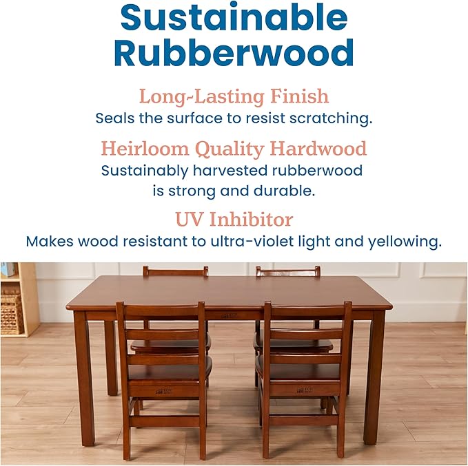 ECR4Kids 24in x 48in Rectangular Hardwood Table and Chair Set, 12in Seat Height, Kids Furniture, Dark Walnut