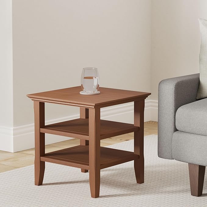 SIMPLIHOME Acadian SOLID WOOD 19 inch Wide Square Transitional End Table in Light Golden Brown for the Living Room and Bedroom