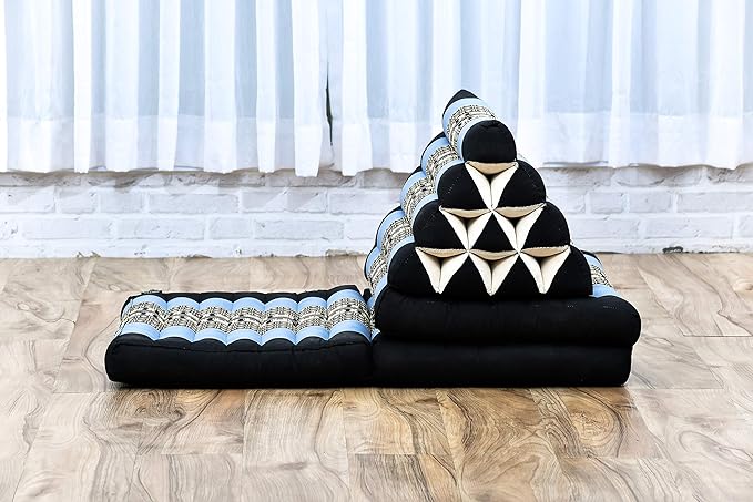 Leewadee - Comfortable Japanese Floor Mattress - Thai Floor Bed with Triangle Cushion - Futon Mattress - Thai Massage Mat, 67 x 21 inches, Blue, Kapok Filling