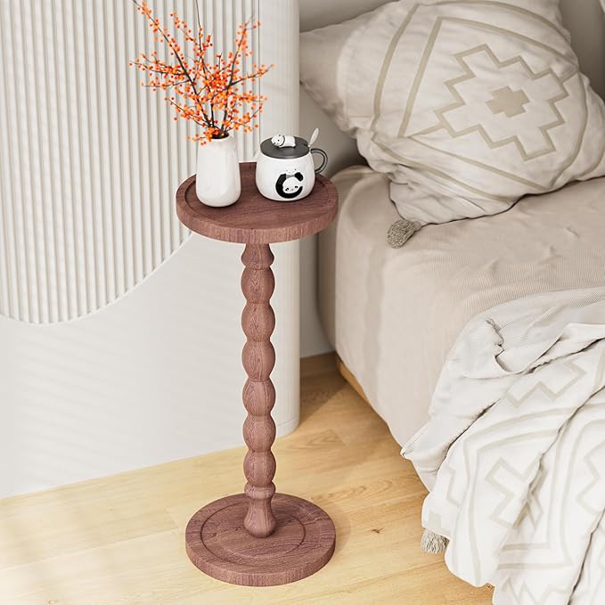 Solid Wood Drink Table, Rubber Wood‌ Small Round Side Table for Small Spaces, Martini Tables, Pedestal End Tables for Living Room, Bedroom, Corners and Office (Purple, 9.4 inch)