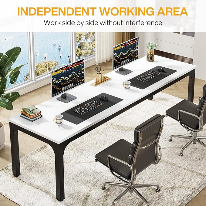 Tribesigns 78.7 Inches Extra Long Computer Desk 2 Person Desk, Double Long Desk, Workstaion for Home Office (White+Black)