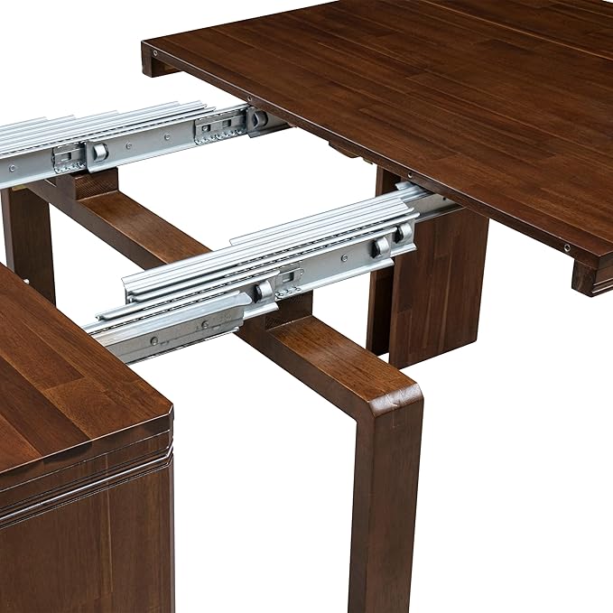 X07SI-B08-04 - 9 Pieces Mid Century Dining Set includes an Extendable Rectangle Kitchen Table, 7 Dining Chairs and 1 Modern Bench, 39x120 Inch, Antique Walnut